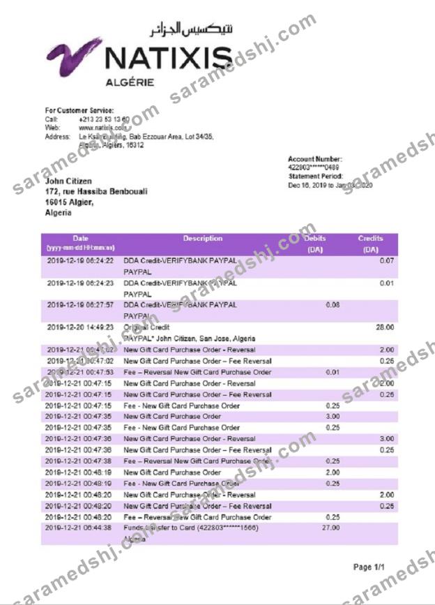Algeria Natixis Algerie bank statement